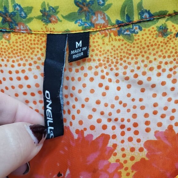 O'Neill Women's Orange Multi Boho Mixed Media Semi Sheer High-Low Top Size M - Picture 2 of 4